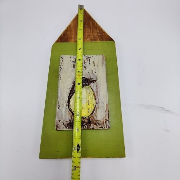 HAND Painted Bird on Wood Birdhouse Mixed Media Painting Green Natural - Picture 9 of 10